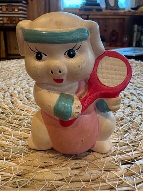 Vintage Piggy Tennis Player Figurine pink blue 1950’s-1960’s